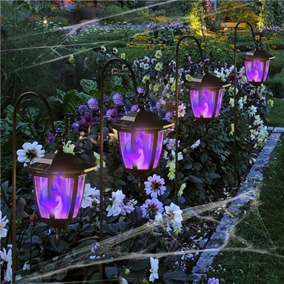 4 Pack Solar Halloween Flame Hanging Lights Outdoor, Flickering Flame - Picture 6 of 7